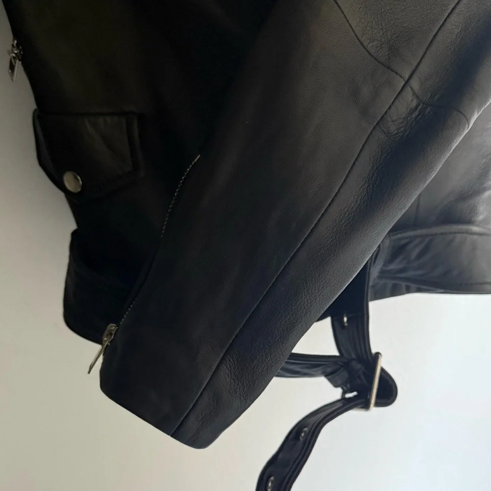 ZARA Genuine Leather Motorcycle Jacket Size S – Black - Like New! - Picture 5 of 6